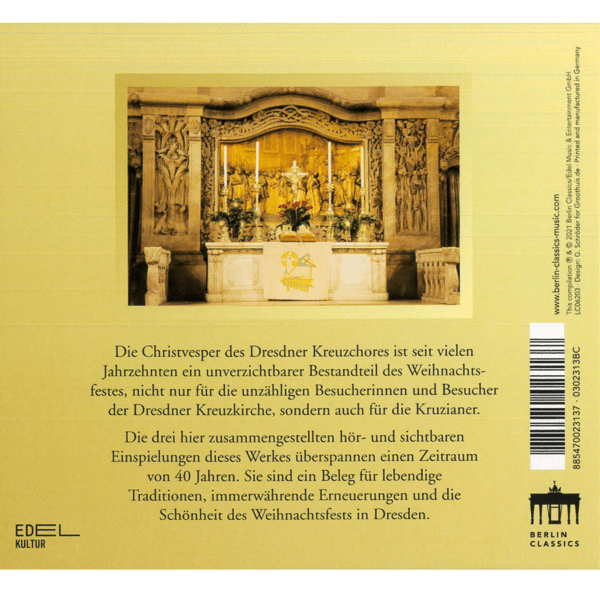Christvesper – Dresdner Kreuzchor (2 CDs, 1 DVD, Ansicht Rückseite)