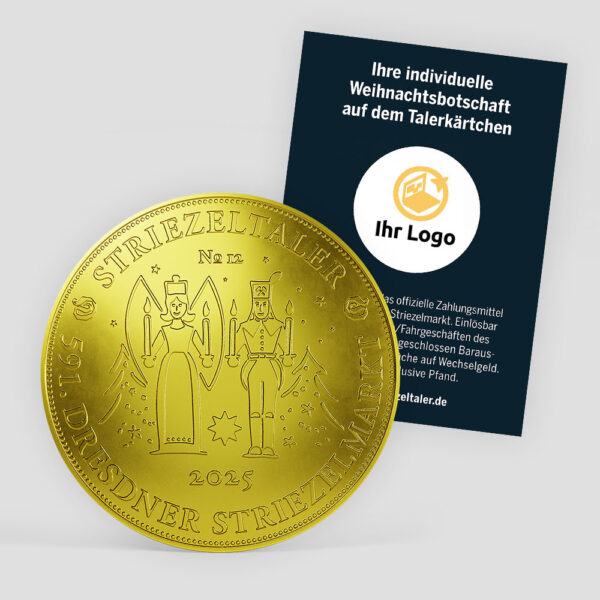 1 Striezeltaler 2025 auf Kartonträger mit Firmenlogo