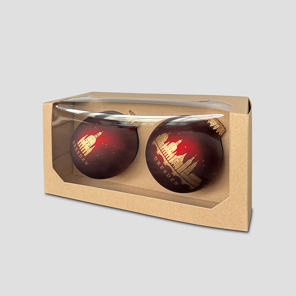 Weihnachtskugeln 2er-Set "Dresden" im Karton mit Sichtfenster