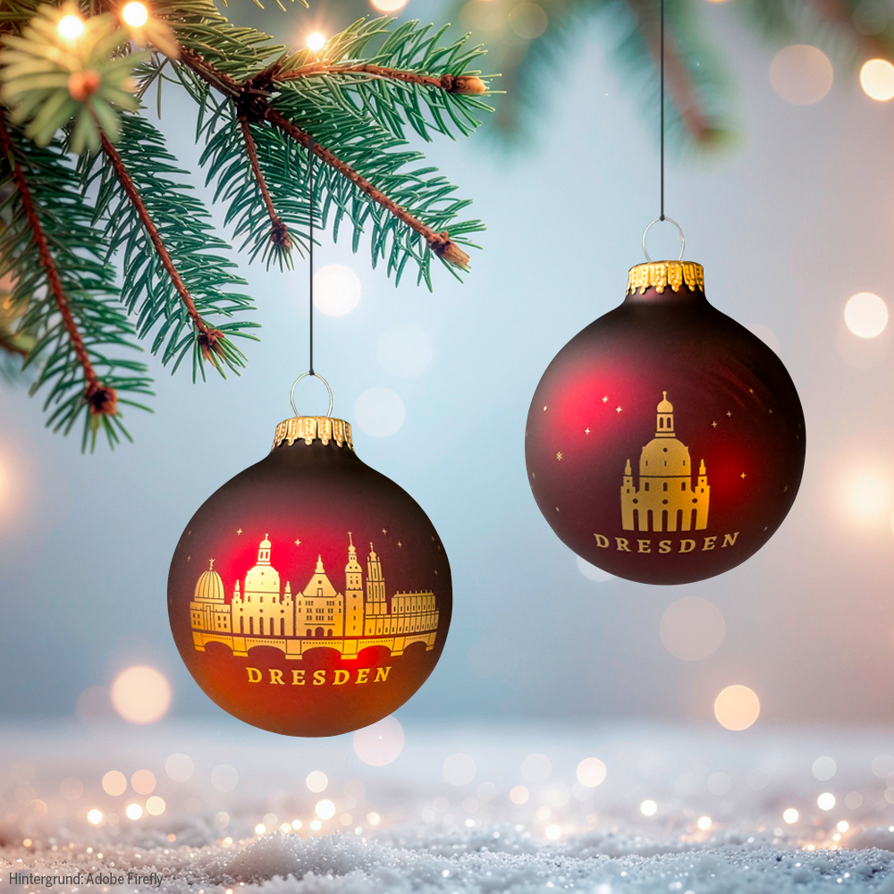 Weihnachtskugeln 2er-Set mit Motiv "Dresden" und "Frauenkirche"